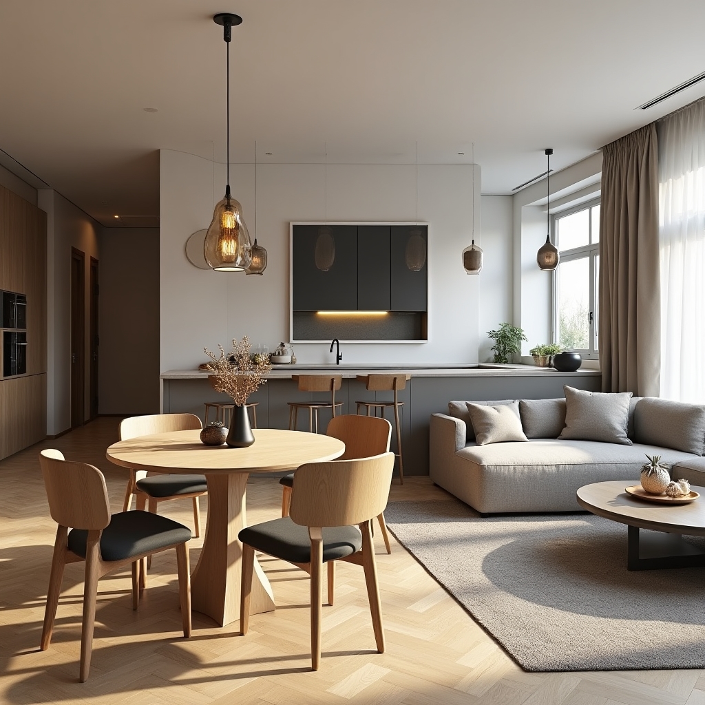 Living și dining combinat într-un spațiu deschis