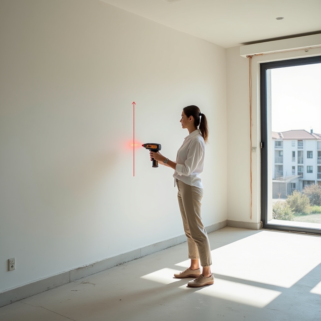 Designer măsurând un apartament mic pentru plan de amenajare